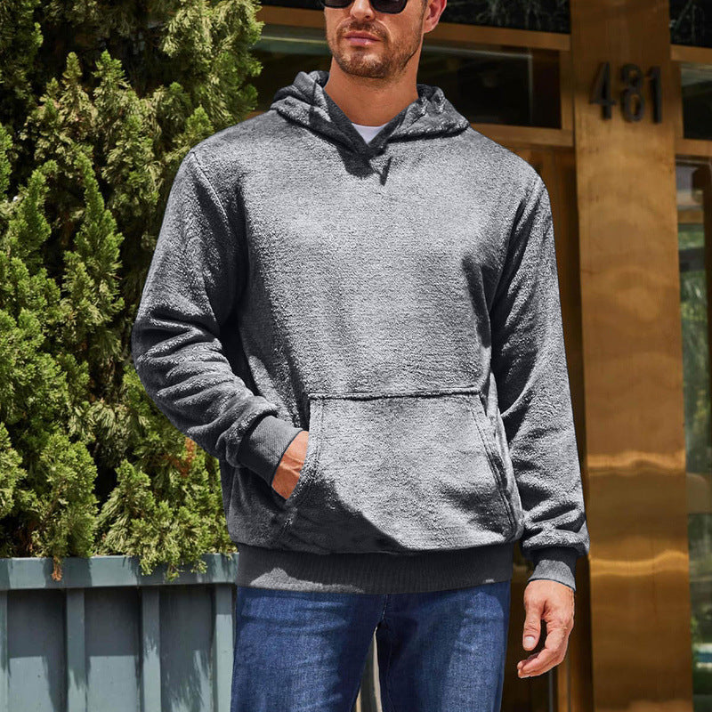 Herren Kuschel-Hoodie aus weichem Fleece mit großer Kängurutasche und hohem Kragen Echoarchiv