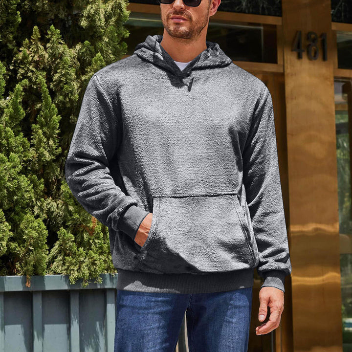 Herren Kuschel-Hoodie aus weichem Fleece mit großer Kängurutasche und hohem Kragen Echoarchiv