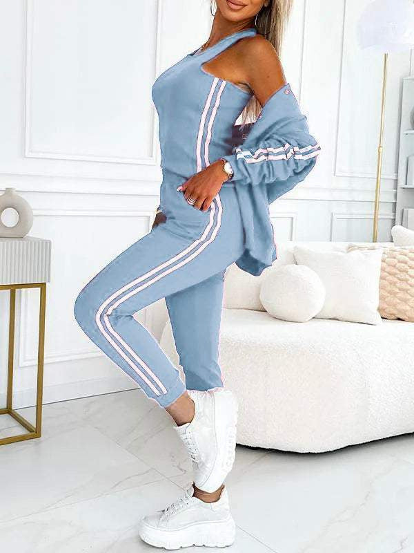 Damen nan sportliches Jogginganzug-Set mit Collegejacke, kurzes Top und slim-fit Jogginghose Echo Archiv