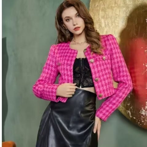 Damen Kurzblazer aus Bouclé-Tweed mit kastiger Cropped‑Silhouette und kragenlosem Design Echo Archiv