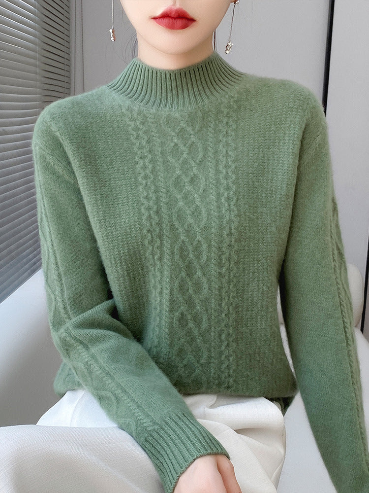 Damen Weicher Zopfstrick-Mockneck-Pullover mit leichtem Mohair-Effekt Echoarchiv