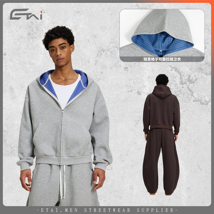 Unisex Zip-Hoodie mit karierter Kapuzenfütterung und kastiger Oversize-Passform Echo Archiv