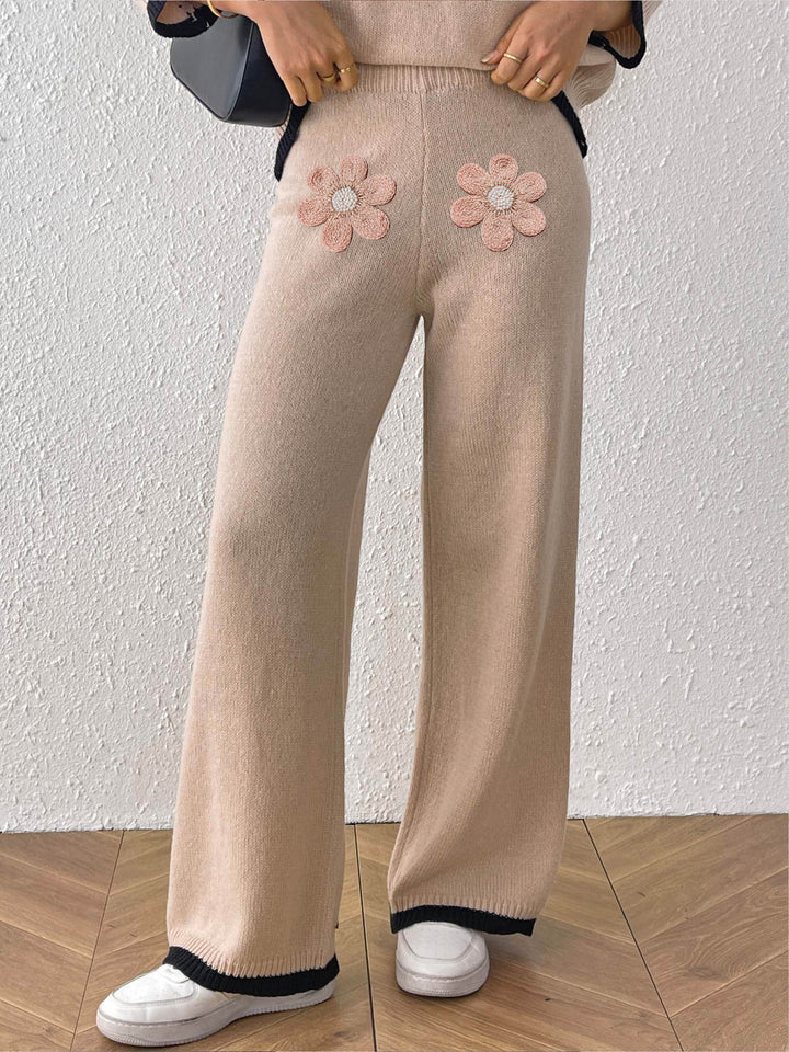 Damen bequeme Strickhose mit floralem Applikationsdesign Echo Archiv
