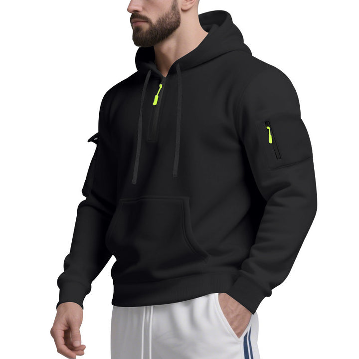 Herren funktionaler Kapuzenpullover mit farblich abgesetztem Reißverschluss und praktischen Taschen Echoarchiv