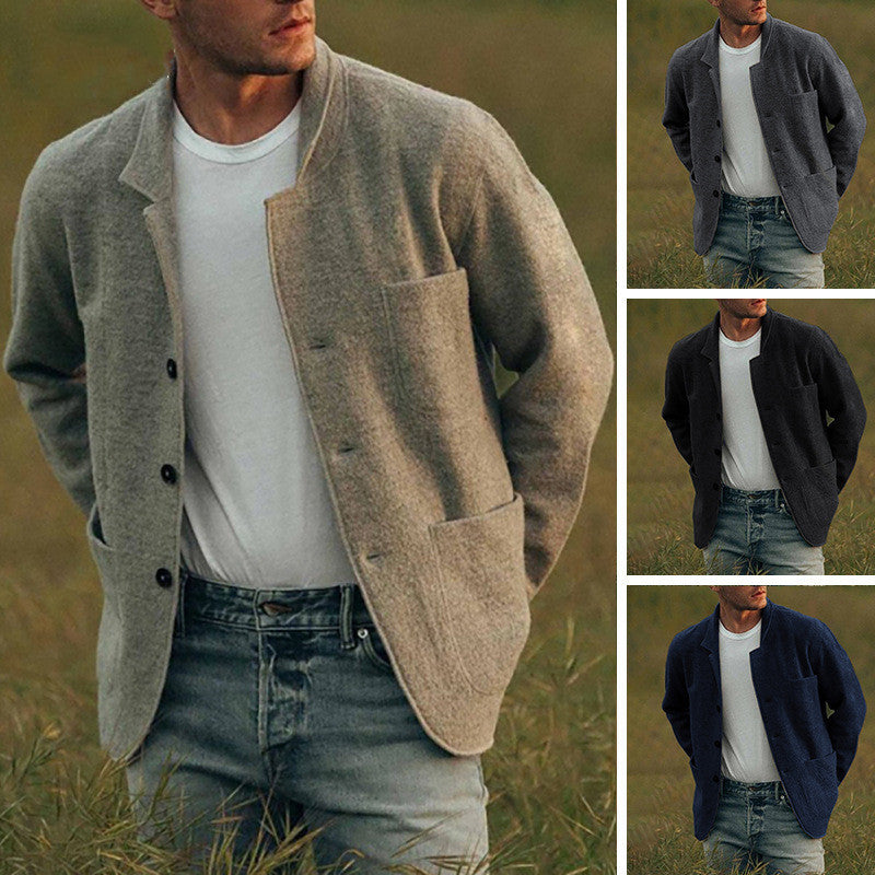 Herren Sakkoartige Strickjacke mit Hemdkragen und aufgesetzten Taschen Echoarchiv