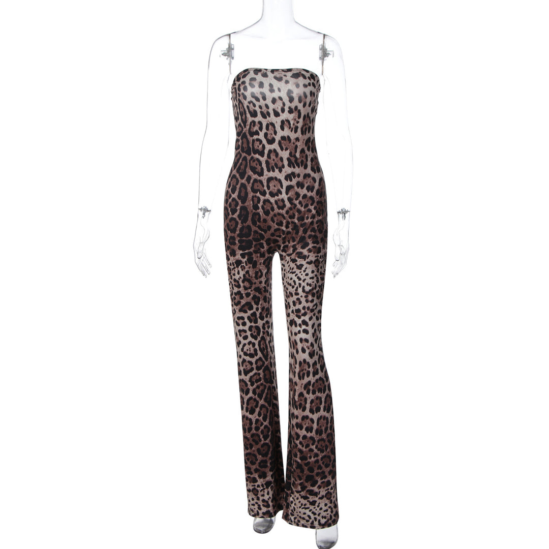 Damen Modischer All-in-One Jumpsuit mit Leopardenmuster und Raffinierter Passform Echo Archiv