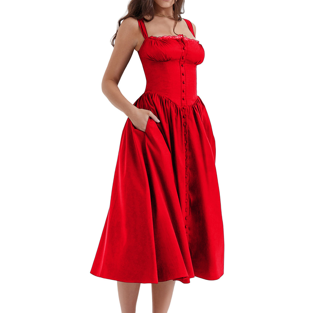 Damen Maxi-Kleid mit knöpfbarem Oberteil und schwingendem Rock Echo Archiv
