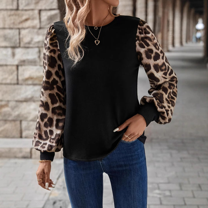 Damen Sweatshirt mit Chiffon-Ballonärmeln und Leo-Print Echoarchiv