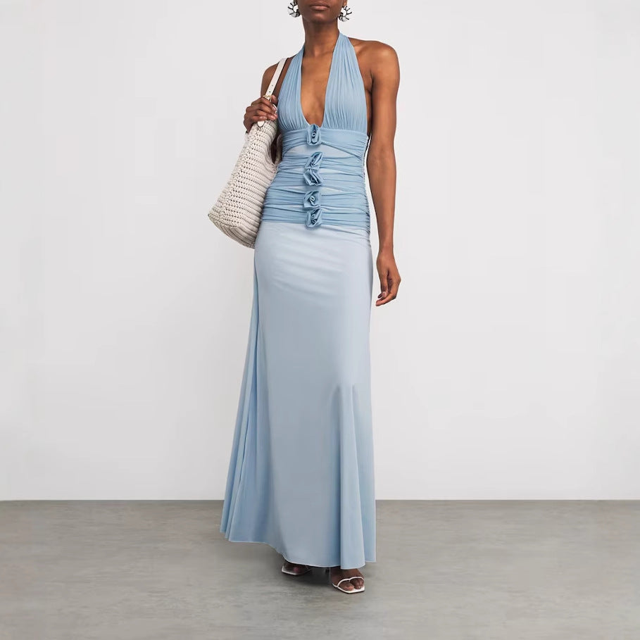 Damen Elegantes Maxikleid mit tiefem V-Ausschnitt und Wickeldetails Echo Archiv