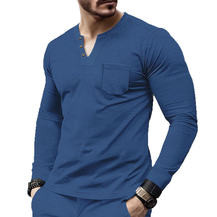 Herren Langarmshirt mit Knopfleiste und Brusttasche Echoarchiv