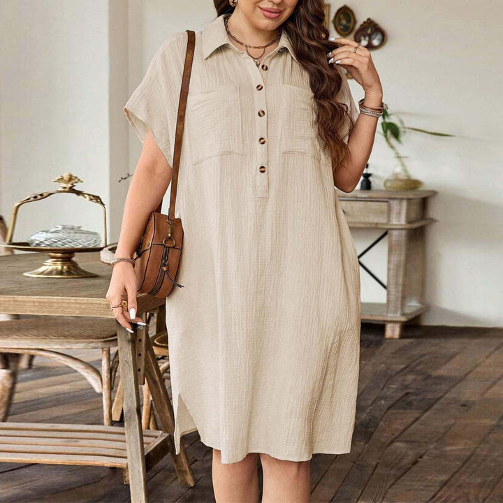 Damen lässiges Hemdblusenkleid mit Knopfleiste und zwei Taschen Echo Archiv