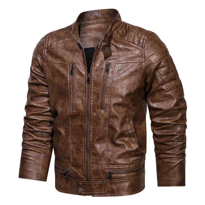 Herren Motorrad-inspirierte Lederoptikjacke mit Stehkragen und Ziernähten – Taviero