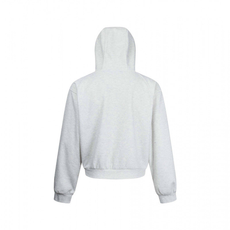 Unisex Kurzer Kapuzen-Zippullover aus French Terry mit Raglanärmeln und verdeckten Eingrifftaschen Echo Archiv