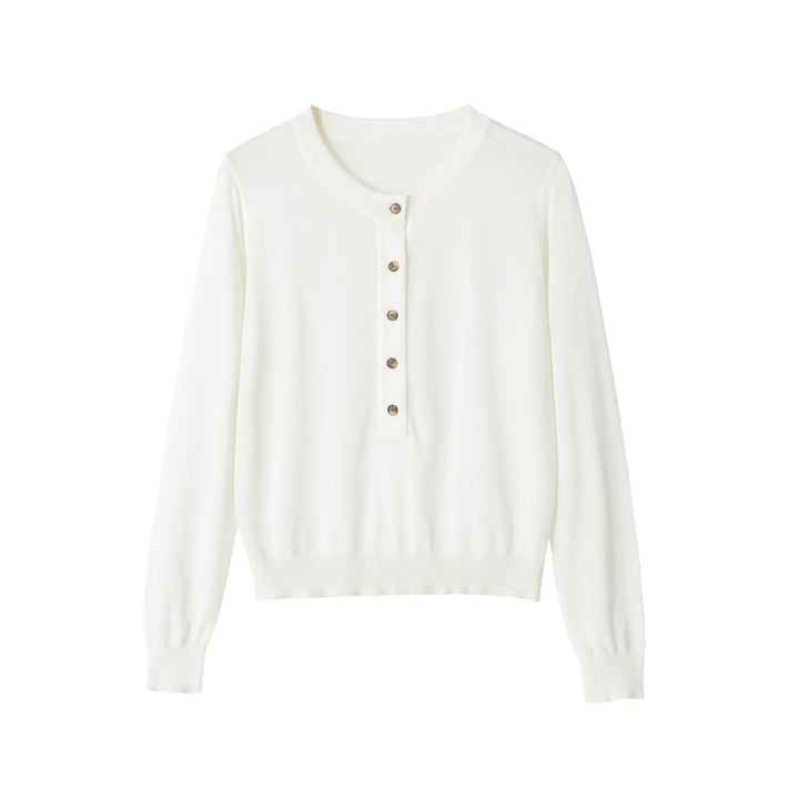 Damen Feinstrick-Henleypullover mit Knopfleiste und geripptem Saum Echoarchiv