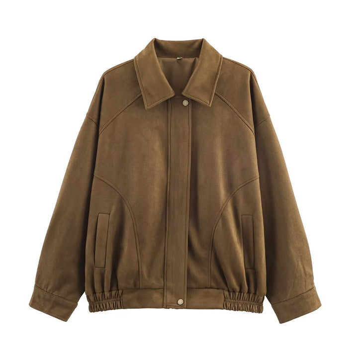 Damen nan oversized Velours-Bomberjacke mit Hemdkragen, verdeckter Druckknopfleiste und elastischem Saum Echo Archiv