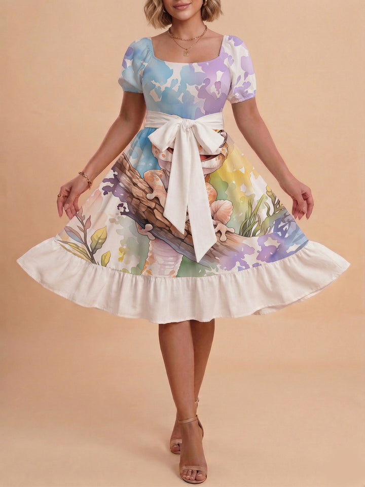 Damen Sommerliches Blumenkleid mit taillierbarem Gürtel und voluminösen Ärmeln Echo Archiv