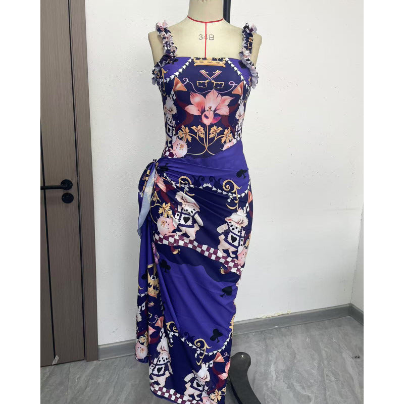 Damen Einteiler Badeanzug mit verspieltem Blumendesign und passendem Strandrock Echo Archiv