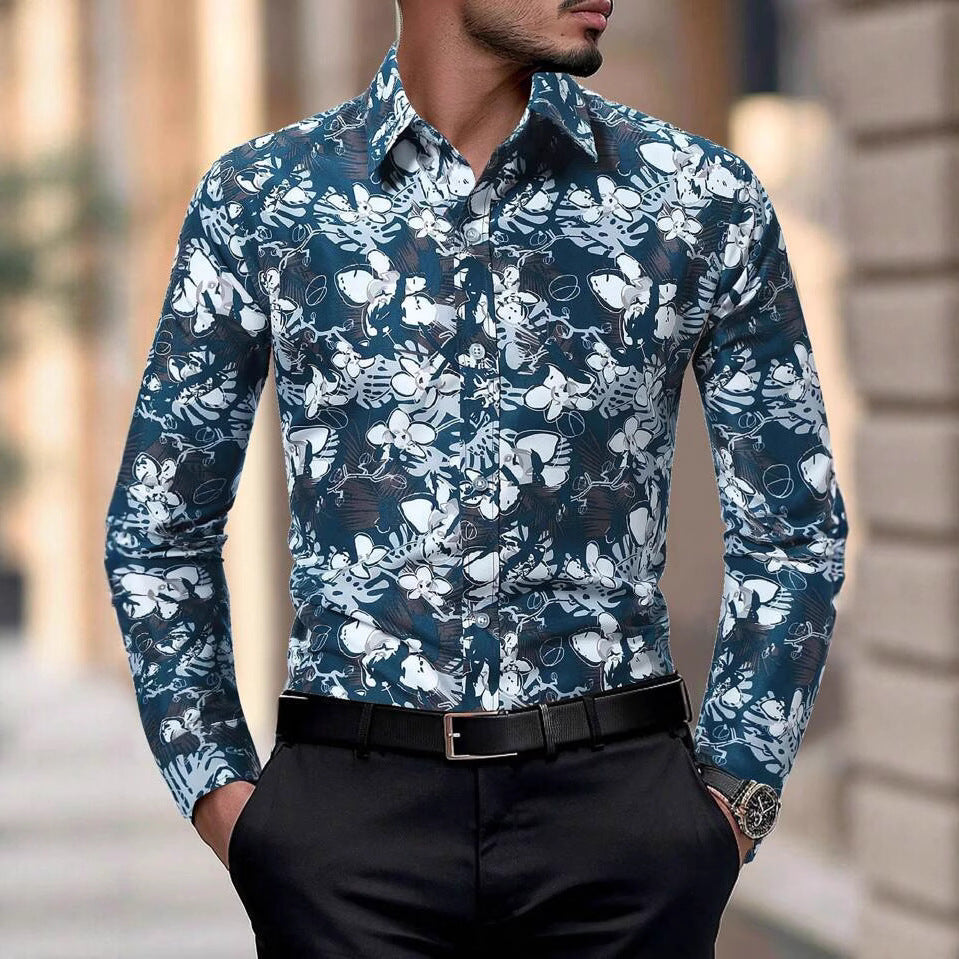 Herren Langarmhemd mit exquisitem Floral-Design Echoarchiv