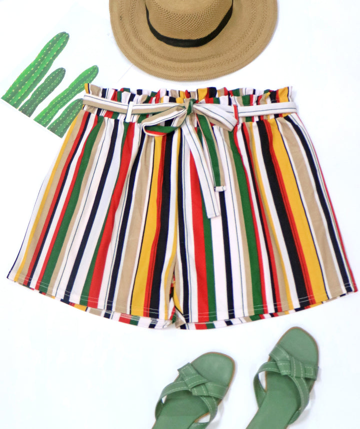 Damen gestreifte Sommer-Shorts mit elastischem Bund und Taillenknotenschnur Echo Archiv