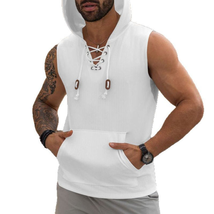 Herren ärmelloses Kapuzenshirt mit modischem Schnürdesign Echoarchiv