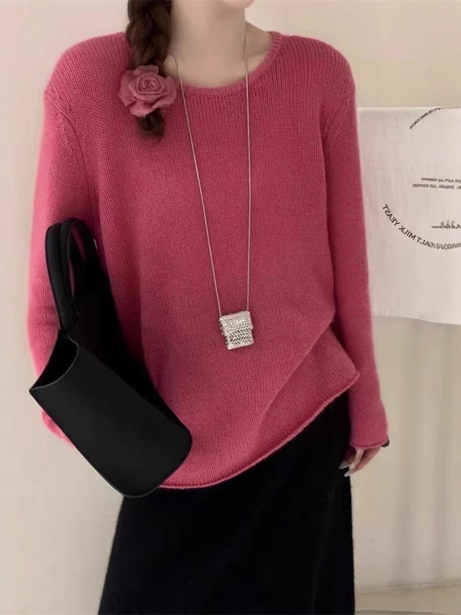 Damen Leichter Oversize-Feinstrickpullover mit Rundhals, dezentem Sheer-Effekt und gerundetem Saum Echoarchiv
