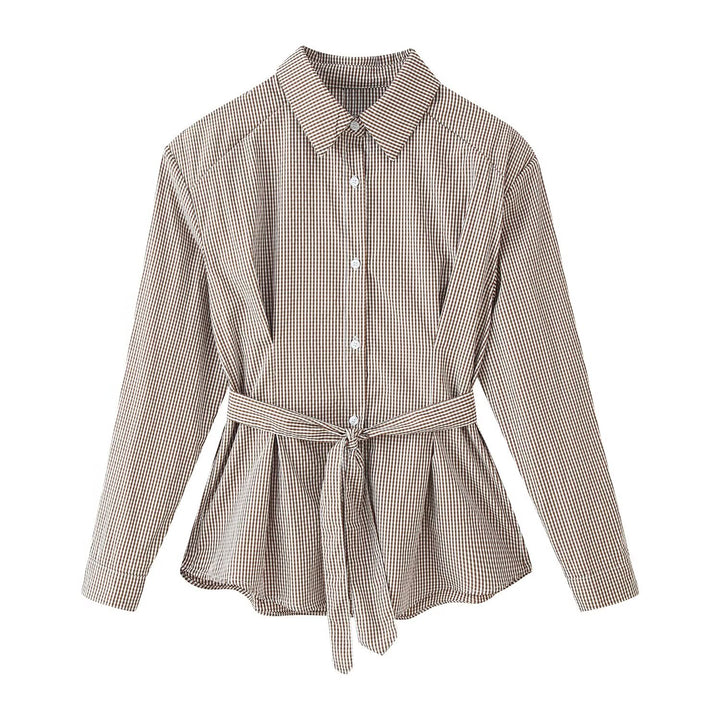 Damen Karierte taillierte Hemdbluse mit Bindegürtel Echo Archiv