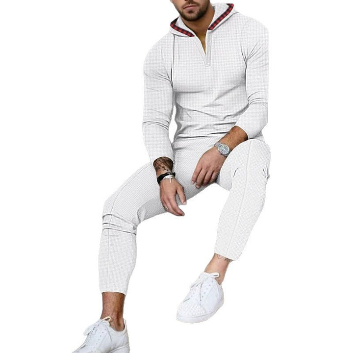 Herren nan Slim-Fit Waffel-Strick Kapuzen-Set mit Halbzip, kontrastgefütterter Kapuze und tapered Jogginghose Echo Archiv