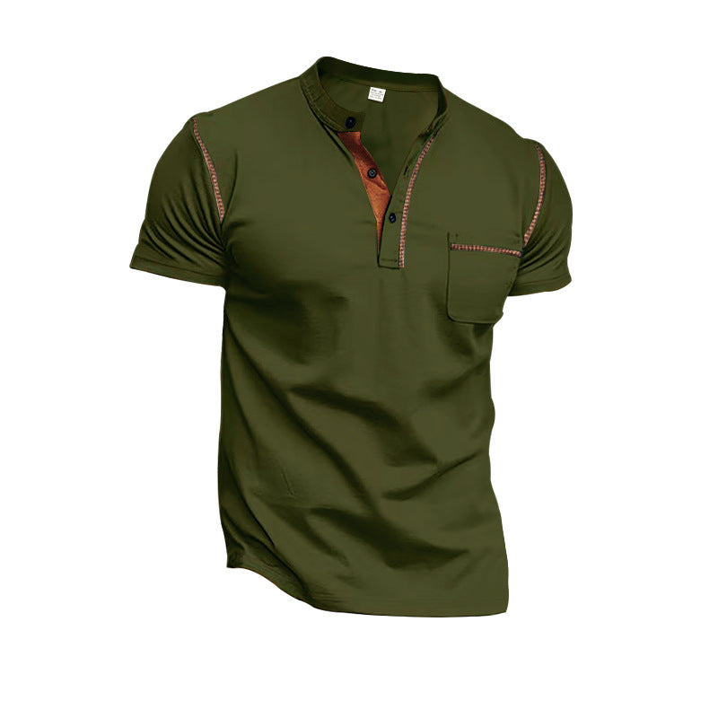 Herren Kurzarm-Henley-Shirt mit kontrastierender Knopfleiste und Brusttasche Echoarchiv