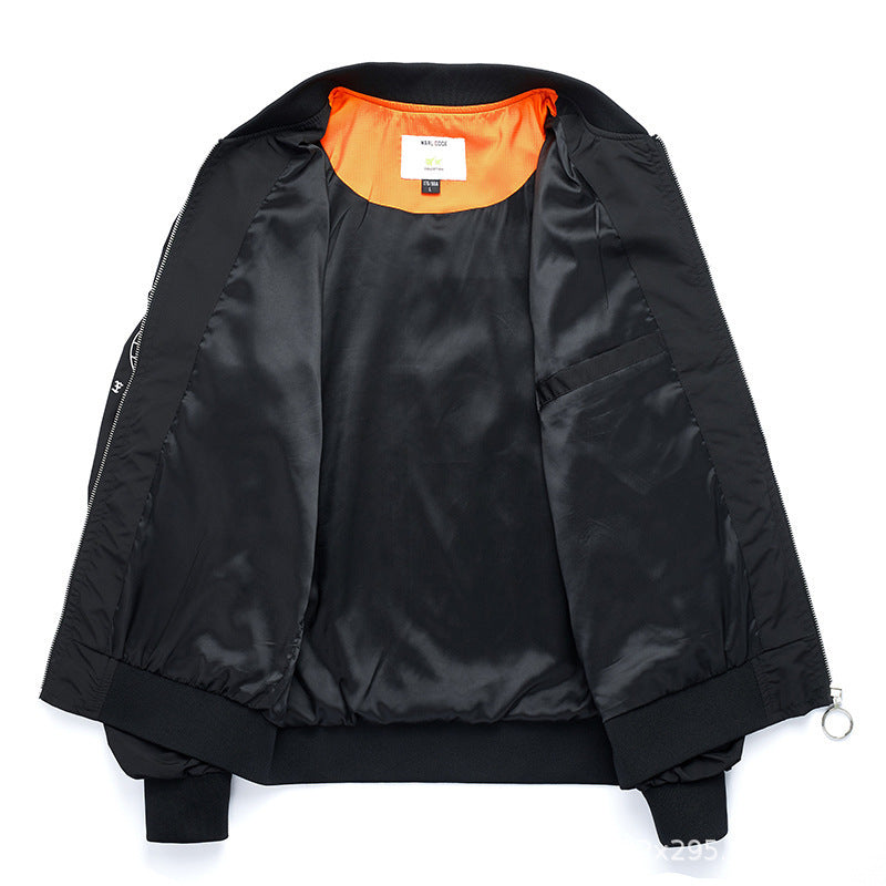 Herren moderne Nylon-Bomberjacke im Pilotenstil mit Utility-Ärmeltasche und kontrastierendem Innenfutter – Brevano