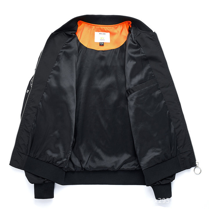Herren moderne Nylon-Bomberjacke im Pilotenstil mit Utility-Ärmeltasche und kontrastierendem Innenfutter – Brevano
