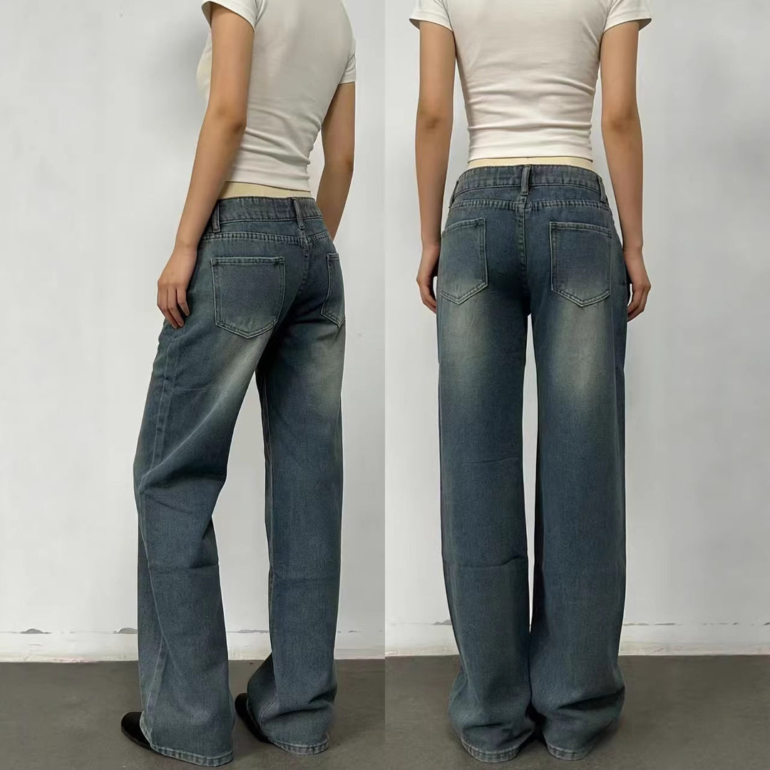 Damen weite High-Waist Jeans mit lässigem Schnitt und individuellen Waschungen Echo Archiv