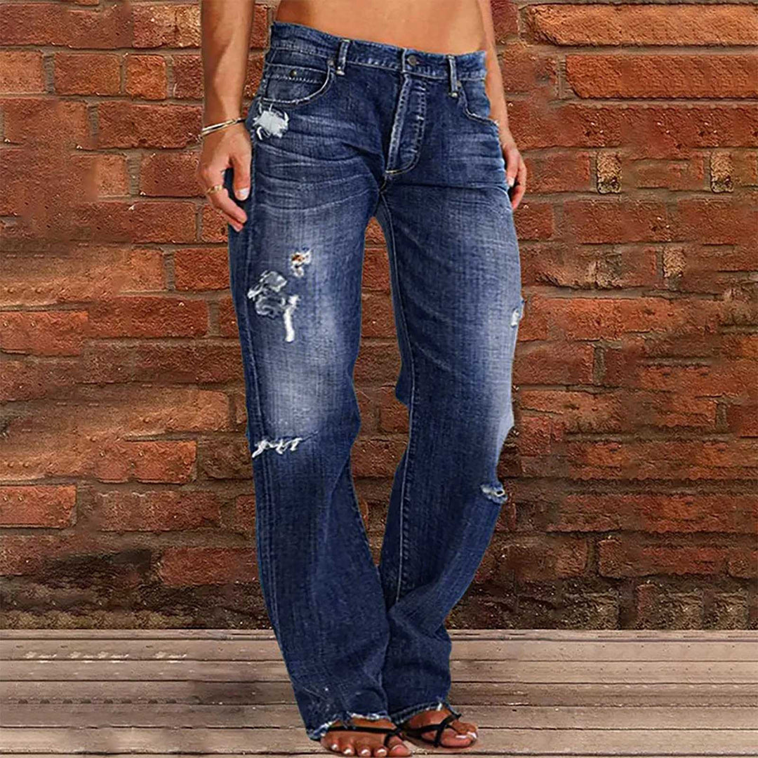 Damen nan weite zerrissene Jeans mit hoher Taille Relaxed Fit und ausgefranstem Saum Echo Archiv