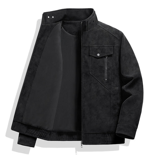 Herren  Faux-Suede Strukturierte Stehkragen-Zip-Jacke mit schrägen Brusttaschen Echo Archiv