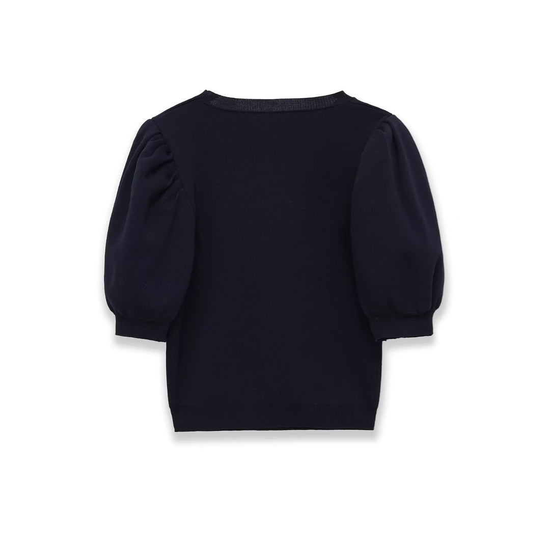 Damen Baumwollpullover mit herzförmigem Ausschnitt und modischen Puffärmeln Echo Archiv