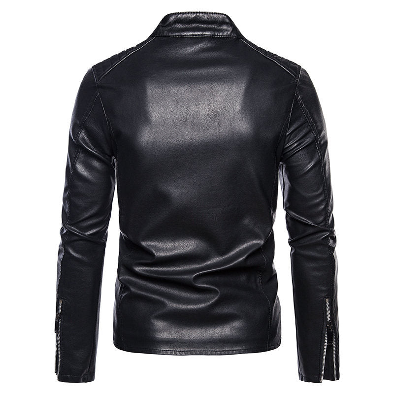 Herren Schlanke Kunstleder-Bikerjacke mit Stehkragen, Steppeinsätzen und Reißverschlusstaschen Echo Archiv