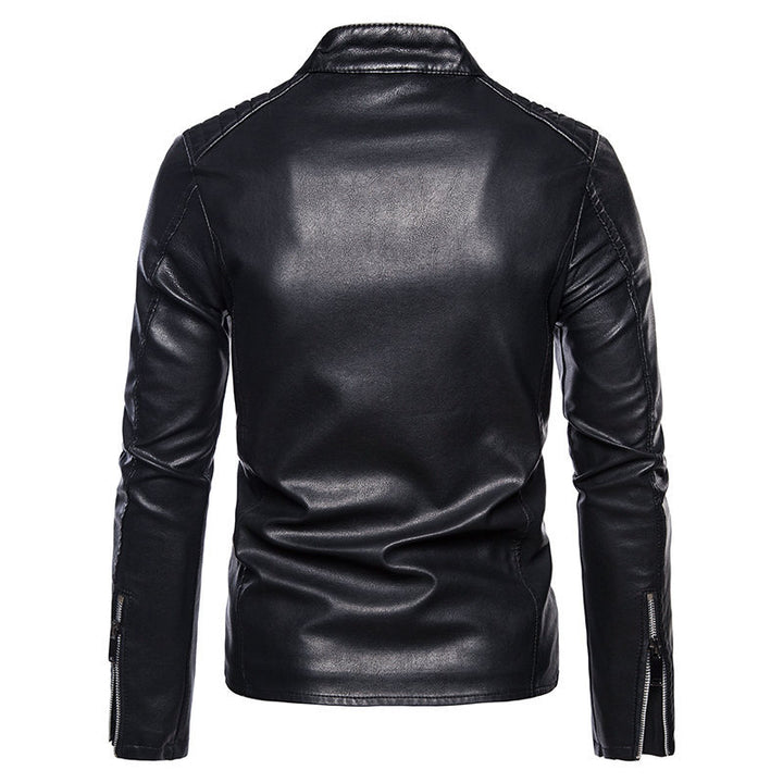 Herren Schlanke Kunstleder-Bikerjacke mit Stehkragen, Steppeinsätzen und Reißverschlusstaschen Echo Archiv