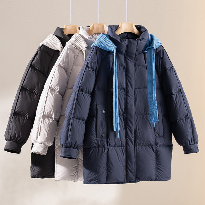 Damen wattierte Steppjacke mit Kapuze Rippkragen weitem Schnitt und Midilänge Echoarchiv