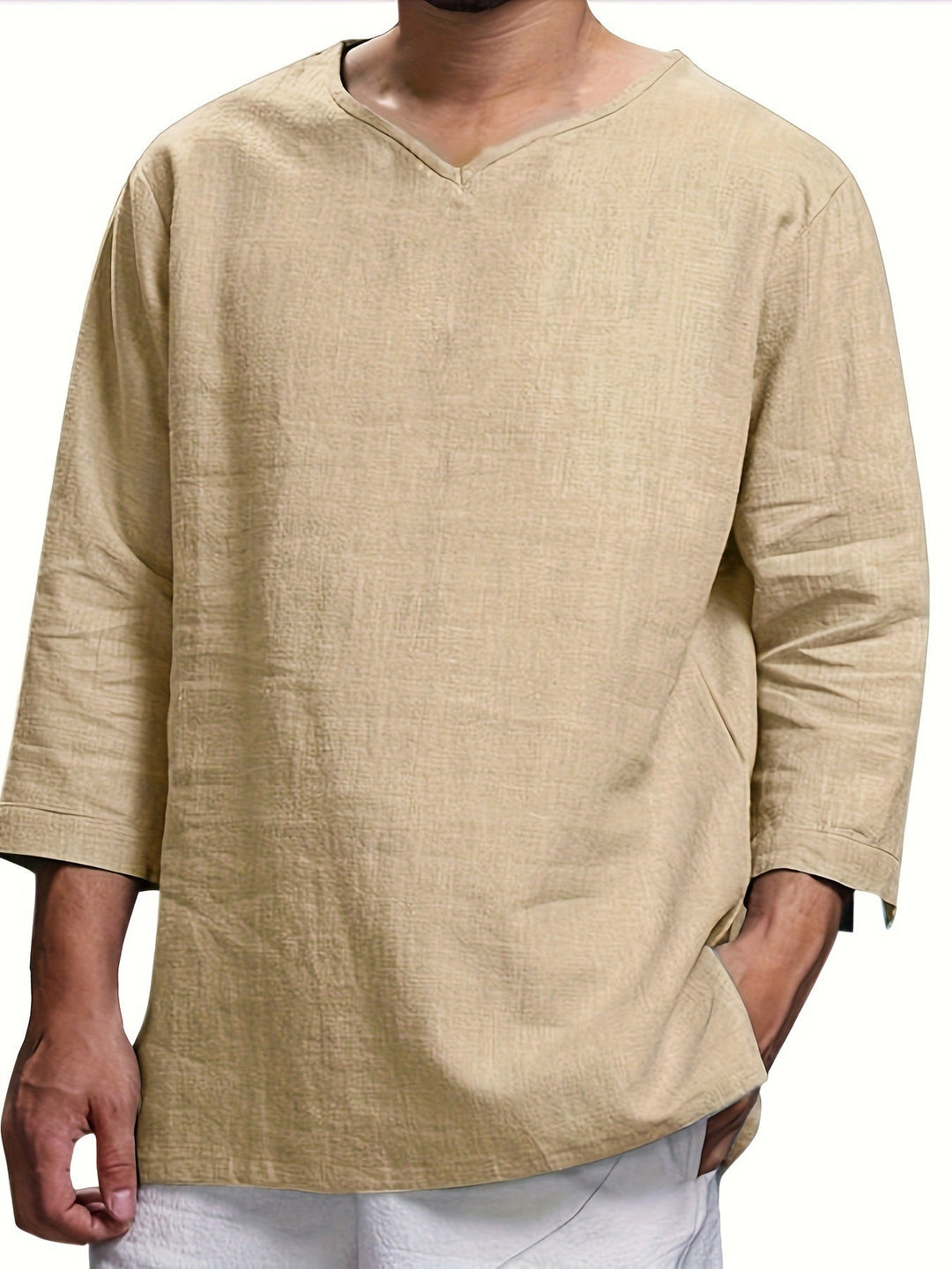 Herren Lässiges Langarmshirt mit V-Ausschnitt und praktischen Seitentaschen Echoarchiv