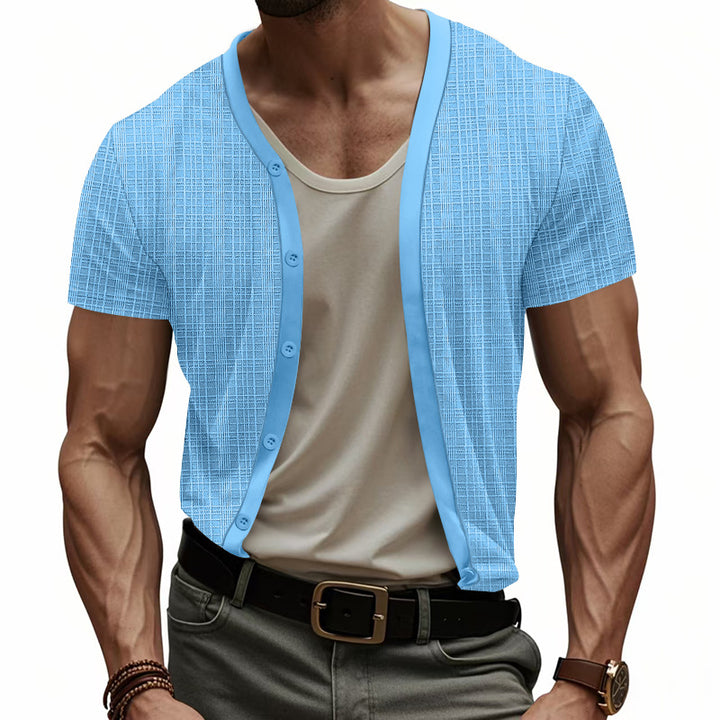 Herren lässiger Kurzarm-Cardigan mit strukturiertem Design und Knopfleiste Echoarchiv