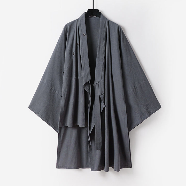 Unisex Oversize-Kimono-Mantel aus Baumwollmix mit weitem Schnitt und Bindegürtel Echoarchiv