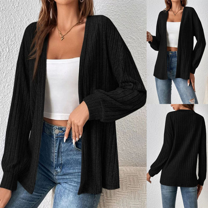 Damen Offener Gerippter Longcardigan aus feinem Strick mit Oversize-Ärmeln Echoarchiv