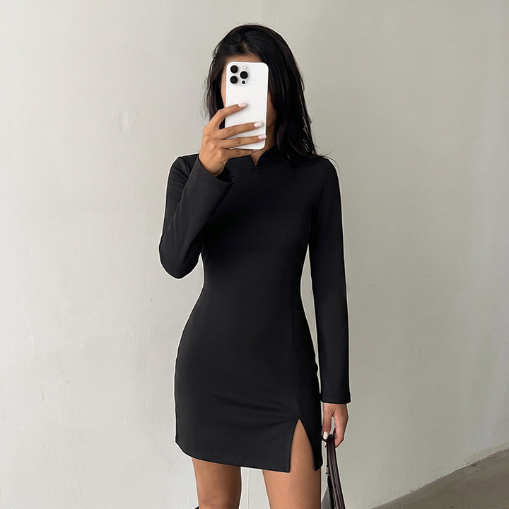 Damen Elegantes Kleid mit Stehkragen und langem Arm Echo Archiv