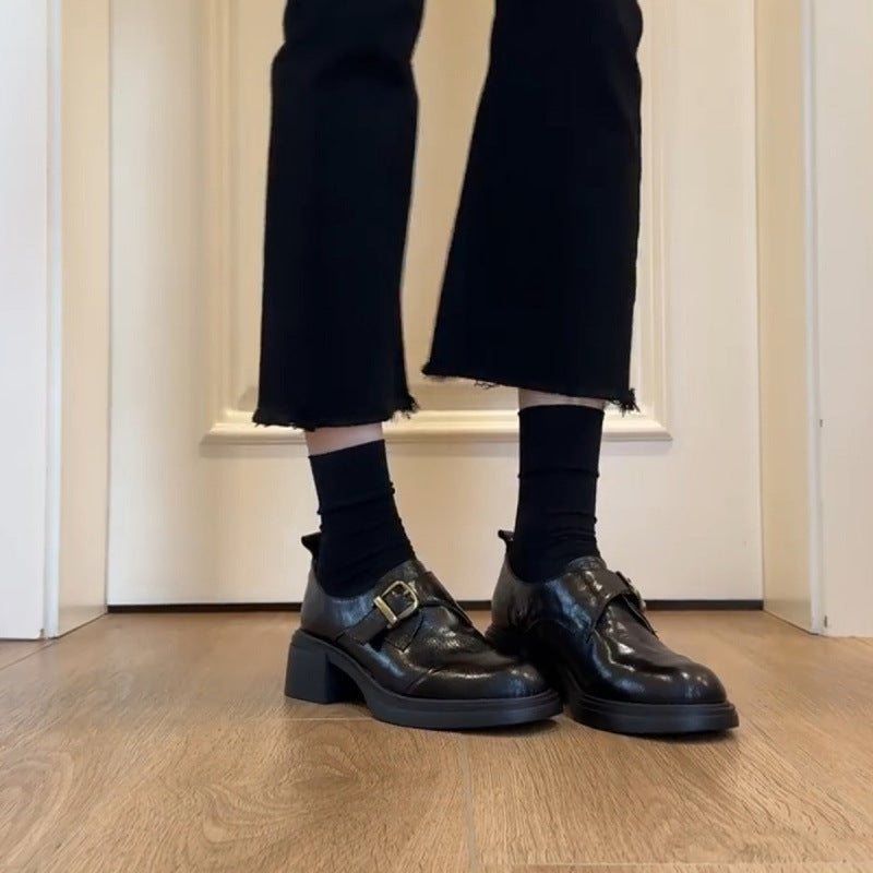 Damen Monkstrap-Loafer aus Leder mit markantem Blockabsatz und profilierter Gummisohle Echo Archiv