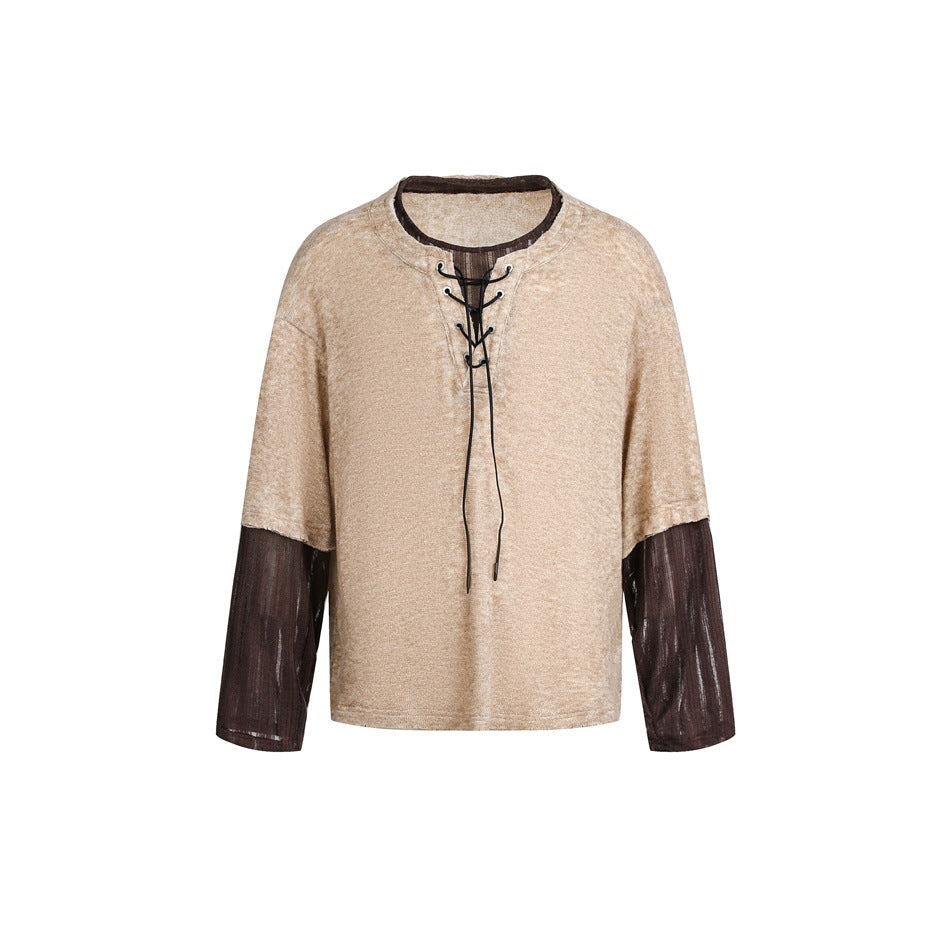 Damen Samtiges Longsleeve mit Schnürdetail und durchsichtigen Ärmel‑Einsätzen Echoarchiv