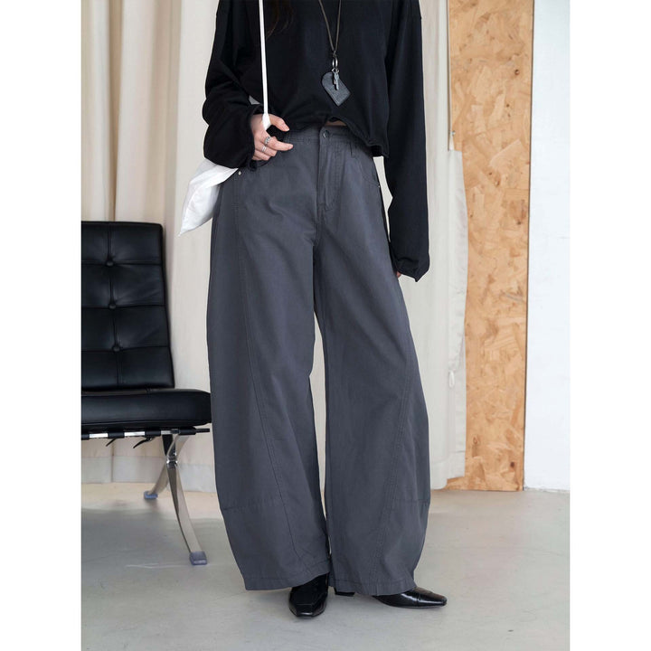 Damen Weite High‑Waist Baumwoll-Jeanshose mit tiefem Schritt und Fünf-Taschen Echoarchiv