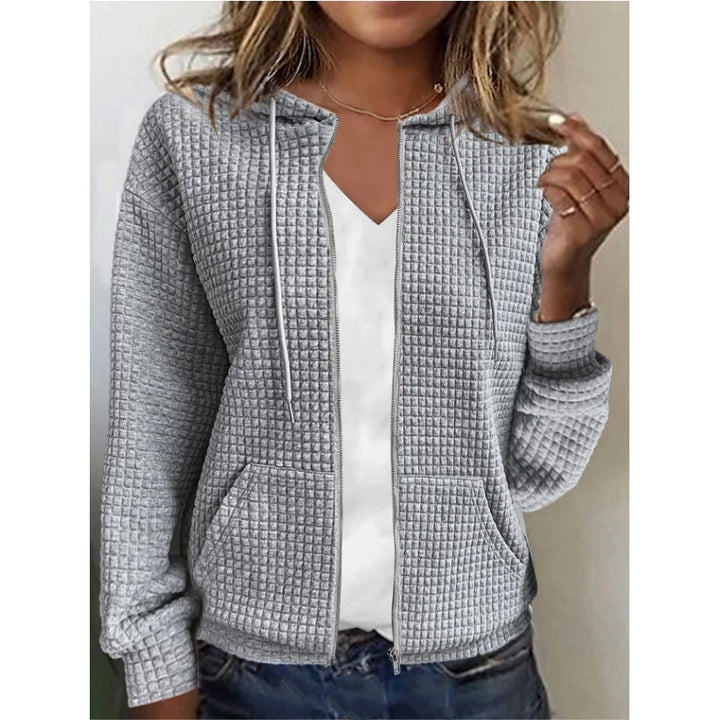 Damen Kapuzenjacke mit Waffelstruktur, Reißverschluss und Eingrifftaschen Echoarchiv