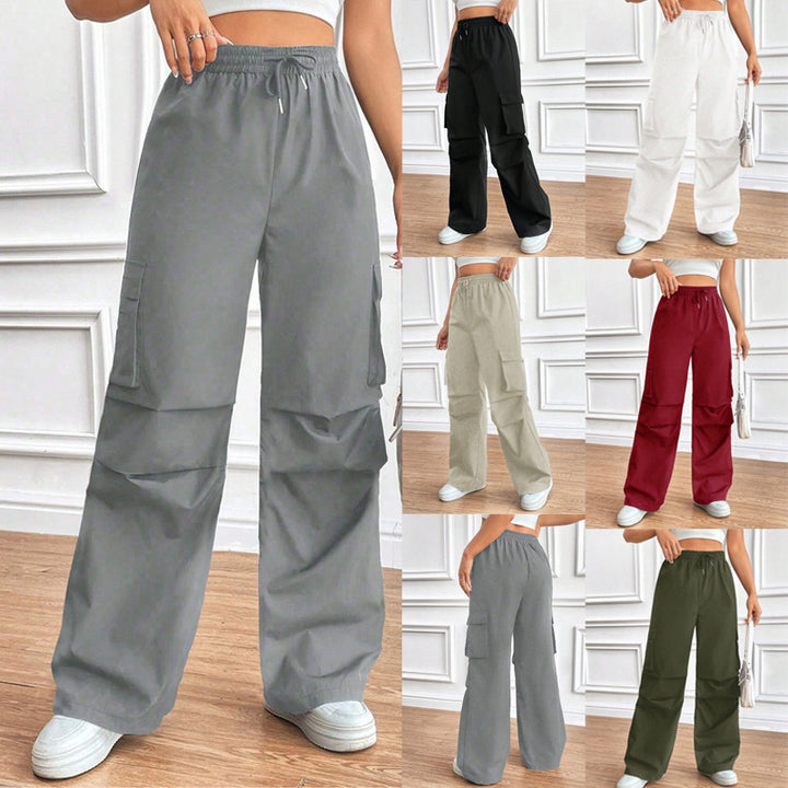 Damen Weite High‑Waist Cargo‑Hose mit Elastikbund und großen Klappentaschen – Avélisse