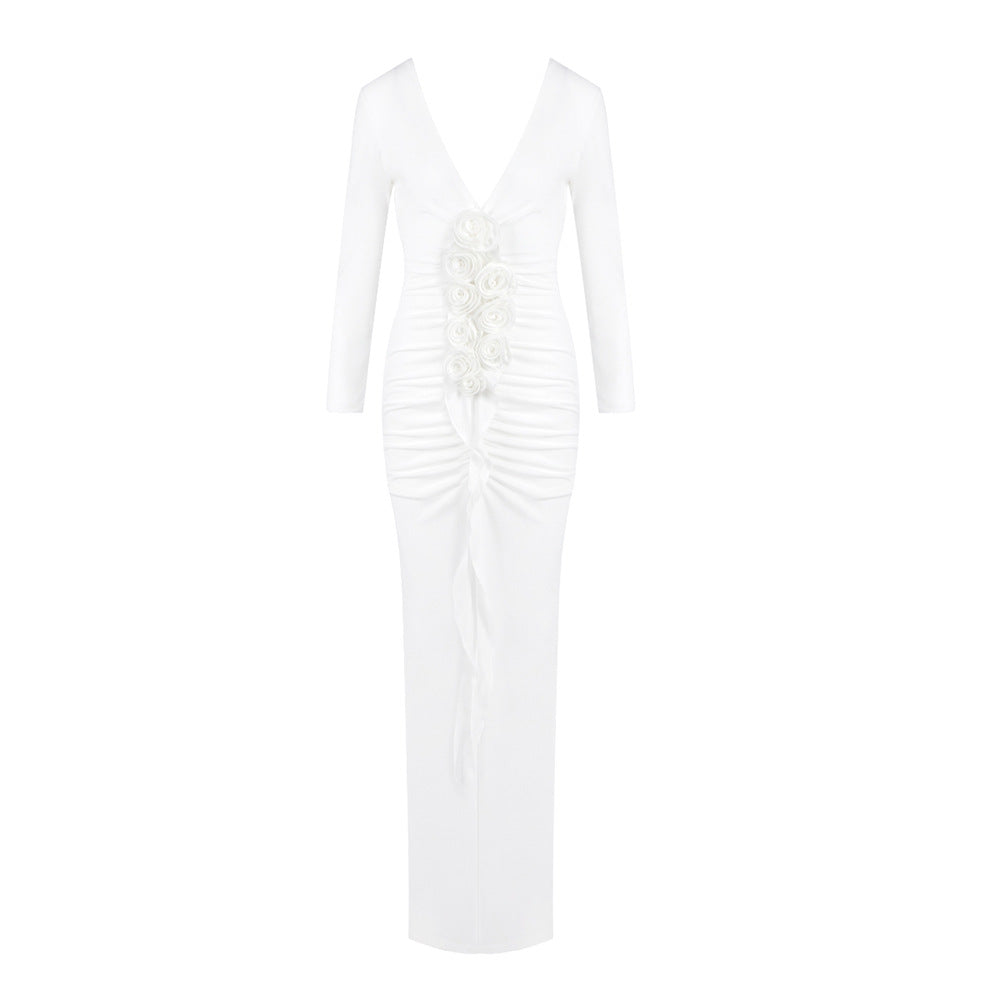 Damen Langärmliges Maxikleid mit figurschmeichelndem Drapé und floralen Applikationen Echo Archiv