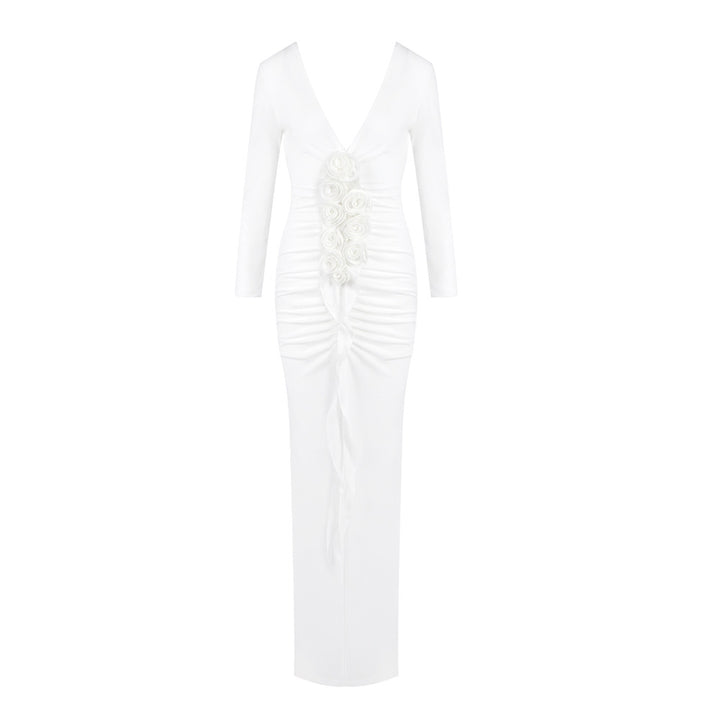Damen Langärmliges Maxikleid mit figurschmeichelndem Drapé und floralen Applikationen Echo Archiv