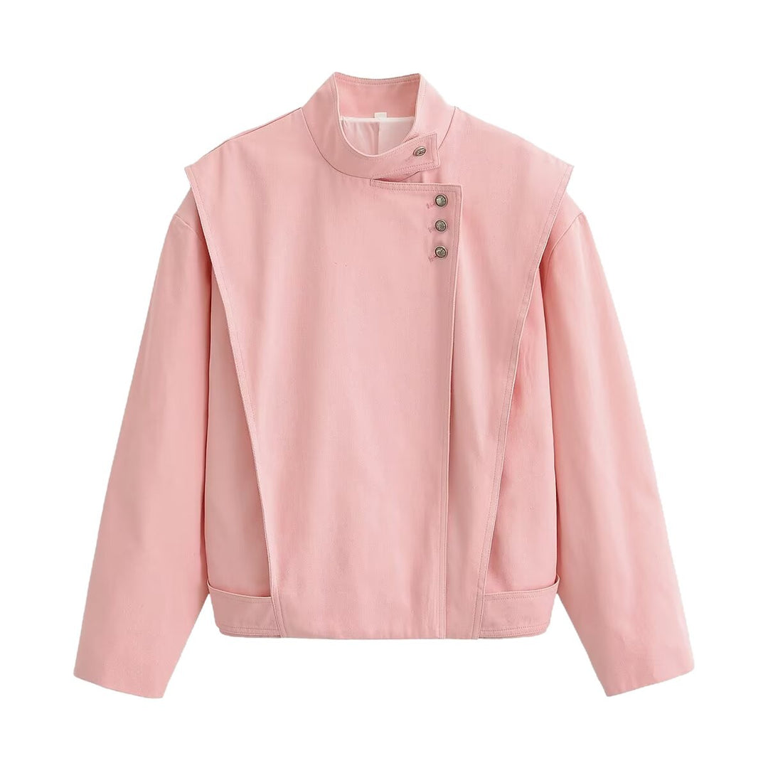 Damen Asymmetrische Boxy-Übergangsjacke mit Stehkragen und Cape‑Front Echoarchiv